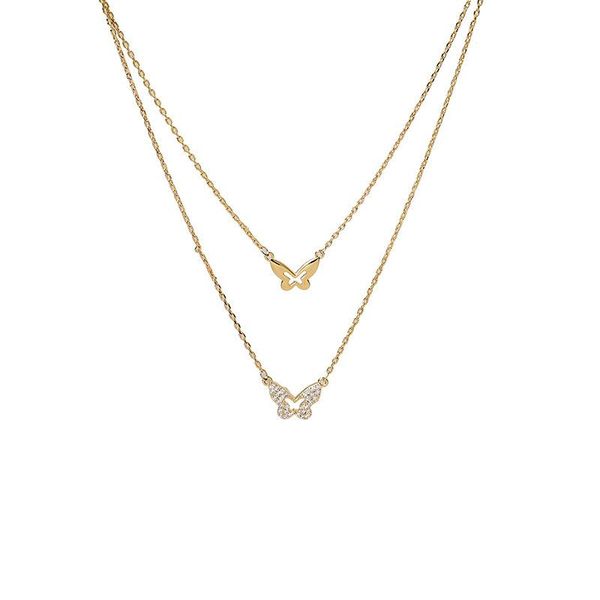

pendant necklaces ufooro electroplating gold butterfly necklace double high sense clavicle short chain jewelry with gift box, Silver
