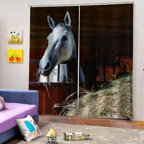 

curtain & drapes 3d window white horse curtains for living room bedroom home decor po printing blackout