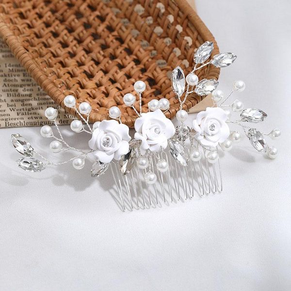 

hair clips & barrettes silver color handmade crystal pearls flower leaf combs bride noiva bridal wedding veil decor jewelry accessories, Golden;silver