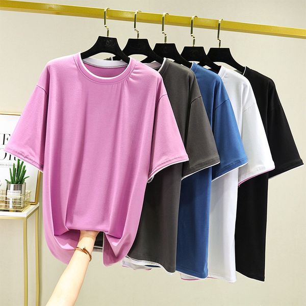 

women's t shirt round neck loose short sleeve spring and summer korean large base coat fashion size, White