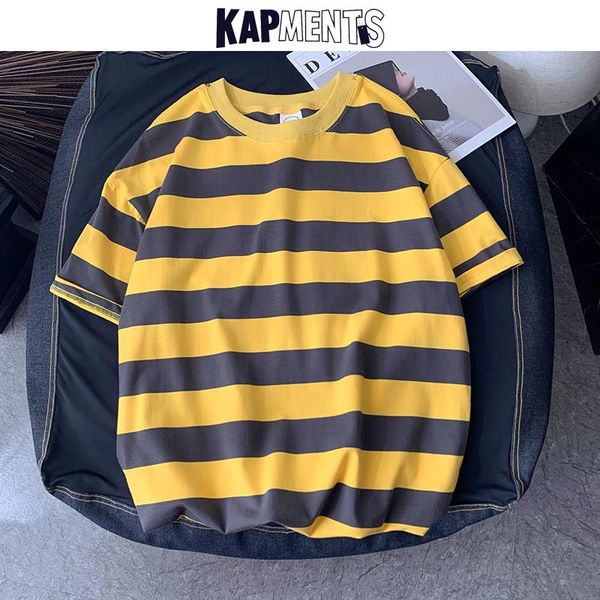 

men's t-shirts kapments men hip hop t shirts 2021 summer mens striped oversized harajuku korean fashions male japanese tees 5xl, White;black