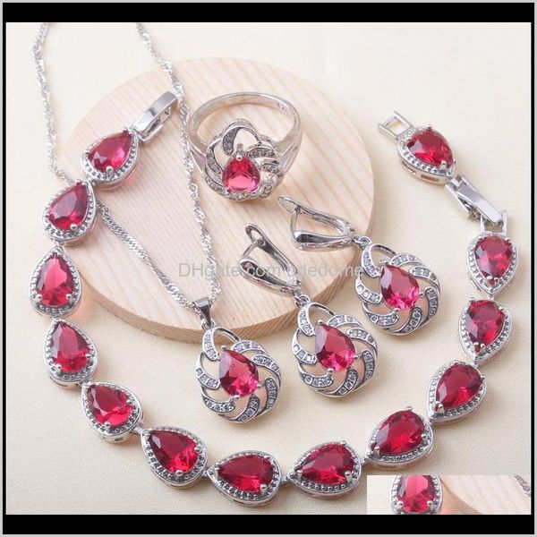 

& necklace drop delivery 2021 925 sier sets bridal jewelry for women red zirconia bracelet earrings ring pendant birthday gift qs0630 yu2jj, Silver