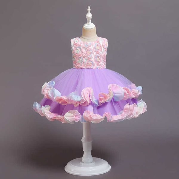 Девушки радуги цветное цветочное платье для детей милые оборками принцесса бальное платье день рождения детский год 210529