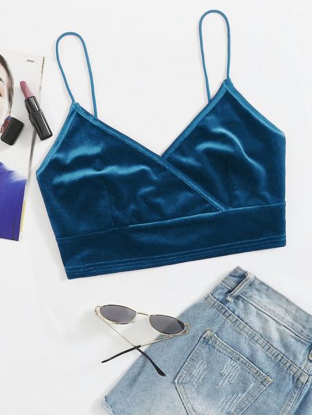 

surplice neck velvet crop cami 54uh#, White