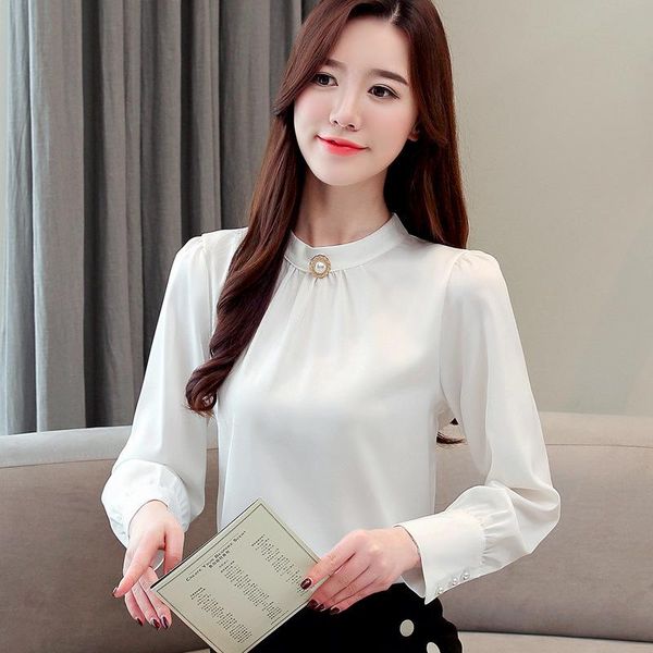 

women's blouses & shirts blusas mujer de moda 2021 long sleeve women womens and chiffon blouse shirt feminina plus size, White