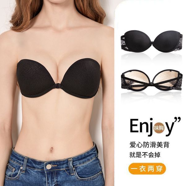 

back lace cross strapless underwear 3-color invisible bra for women, Red;black