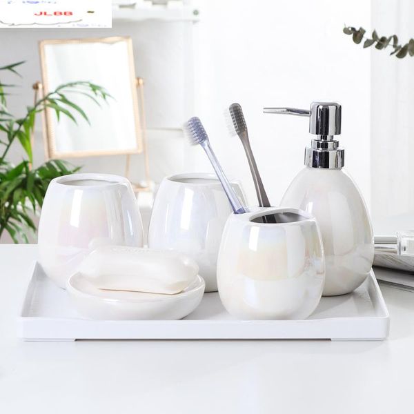

five-piece bathroom set european style simple ceramics mouth cup toothbrush holder lotion bottle soap dish kit wash bath accessory