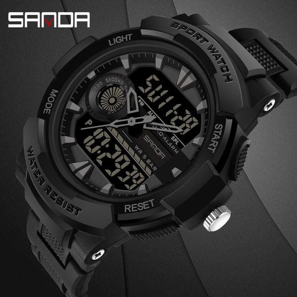 

wristwatches sanda military watch for men 50m waterproof clocks luminous hands digital multifunctional chronograph sport watches, Slivery;brown
