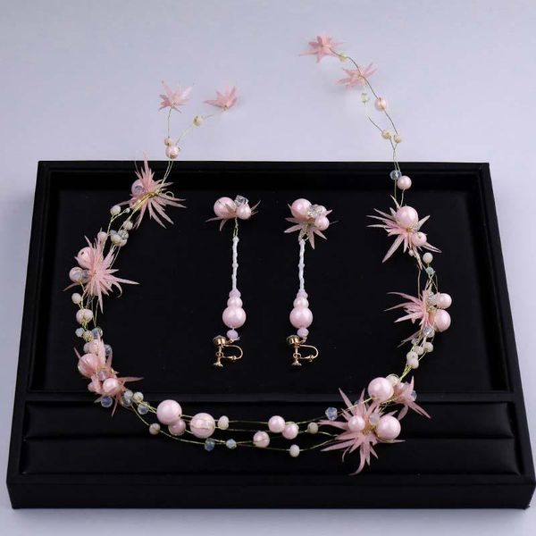 

hair clips & barrettes pink crystal wedding accessories pearl headband earrings set flower bridal headbands girl kids party vacation helh889, Golden;silver