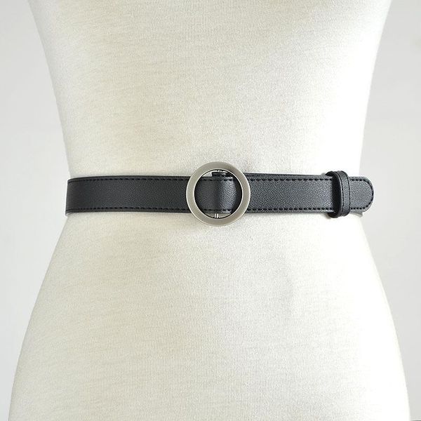 

belts women round pu belt no hole metal buckle for 6 color waistband female dress designer fashion 2021, Black;brown