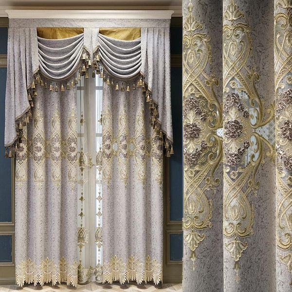 

chenille flocking embroidered blackout curtains european style stitching finished custom for living dining room bedroom curtain & drapes