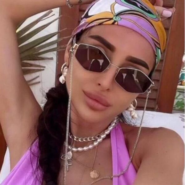 

sunglasses 2021 irregular frame retro for women men brand designer metal polygon sun glasses cutest link chain eyewear, White;black