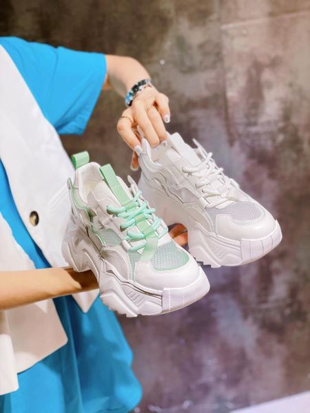 

summer women mesh casual dad shoes on heels high platform sneakers ladies fashion thick bottom sole pumps genuine leather dress, Black