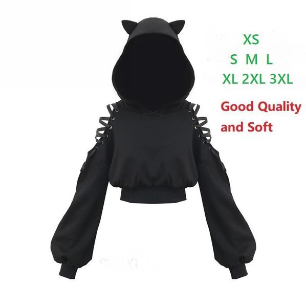 

women's hoodies & sweatshirts harajuku sweatshirt women punk gothic hoodie autumn winter plus velvet hollow out lace up long sleeve cut, Black