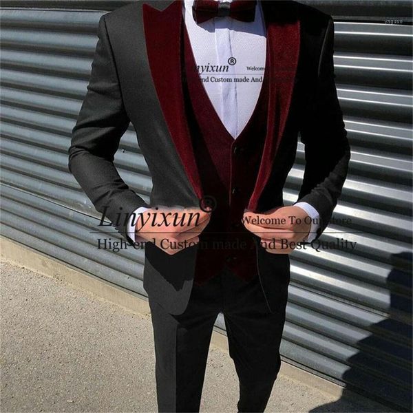 

men's suits & blazers slim fit casual mens with black pants burgundy velvet vest 3 pieces wedding tuxedos fashion groom blazer terno ma, White;black