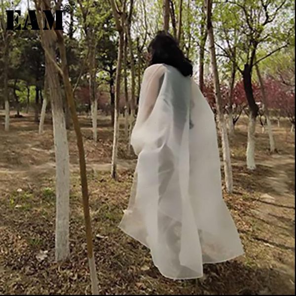

[eam] spring autumn v women shirts collar long sleeve white oversize big size organza sunscreen shirt blouse fashion jt55