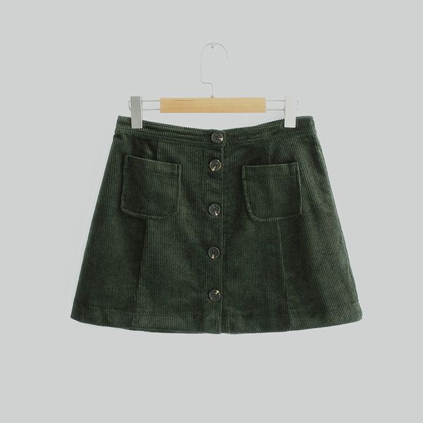 

skirts autumn corduroy cotton women short green casual ladies high waist button-fly winter jupe femme european clothes 1l7o, Black