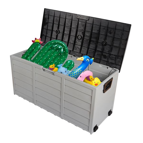 

outdoor plastic garden supplies 75gal 260l storage deck box chest tools cushions toys lockable seat mobile home kit