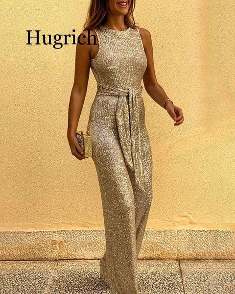 

women's jumpsuits & rompers 2021 women glitter round neck streetwear slim fit sleeveless backless sequins jumpsuit with belt, Black;white