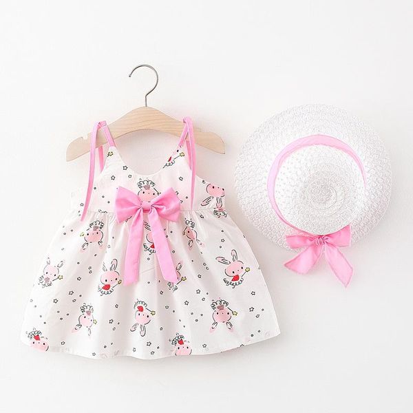 

summer baby girls print bow dress with hat 2021 girl's dresses, Red;yellow