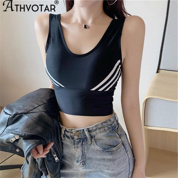 

stripe basic v back simple women crop comfortable underwear solid camisole camisoles & tanks, Black;white