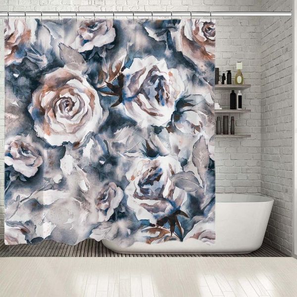 

shower curtains curtain roses flowers pattern romantic classic garden petals leaves decorative art print beige blue