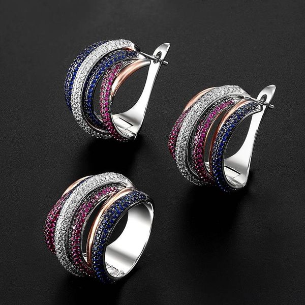 

earrings & necklace zlxgirl blue red white cz zircon stud earring with ring bridal jewelry sets of women high dubai gold earring&ring set, Silver