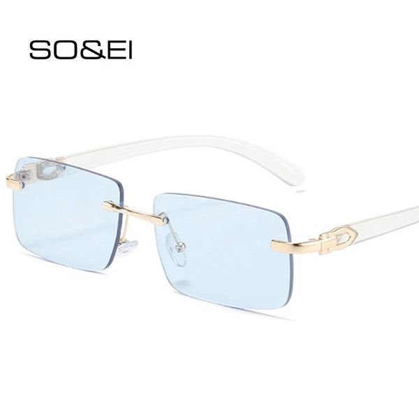 

sunglasses so&ei fashion rectangle women vintage rimless ocean gradient lens eyewear shades uv400 men brand designer sun glasses, White;black