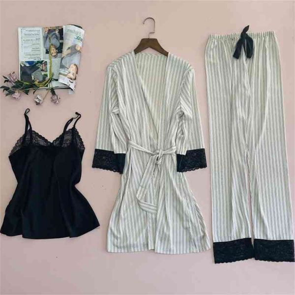 

women's sleepwear satin pajamas women lace 3pcs sleep set kimono bathrobe gown loose intimate lingerie v-neck casual nightwea, Black;red