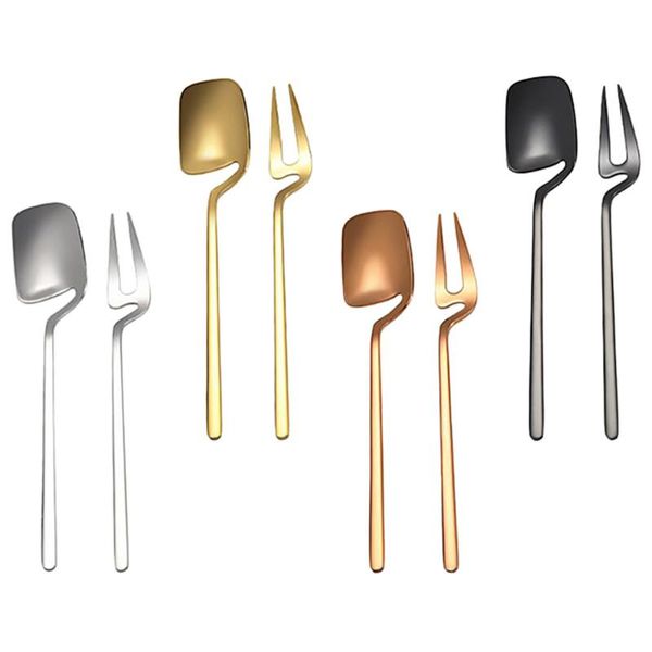 

set 8 pcs stainless steel dessert forks mixing spoons (assorted color)