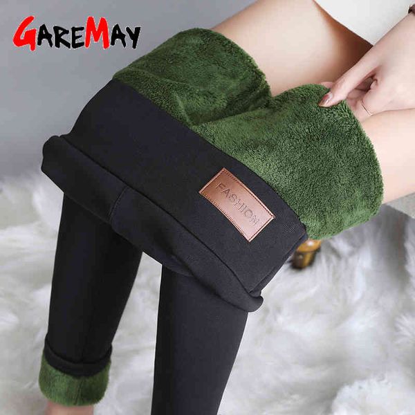 

women's winter leggings plus size warm pants velvet thick large slimming cashmere warmed with fleece 210428, Black