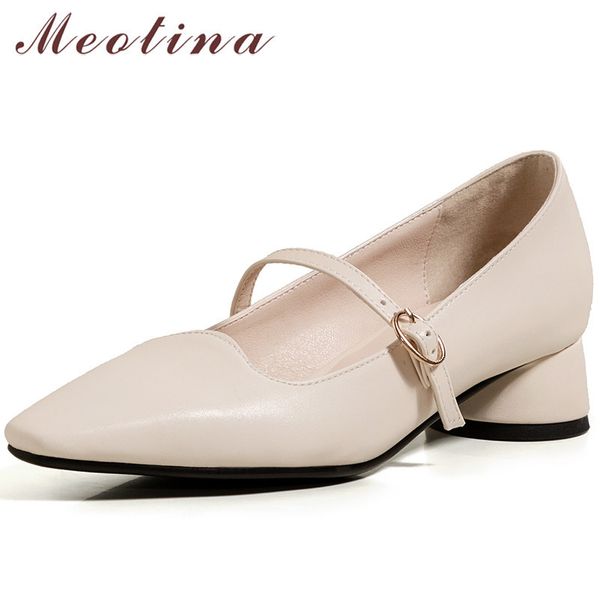 

square toe med heels women mary janes shoes buckle strap chunky heel dress pumps fashion female footwear beige size 210517, Black