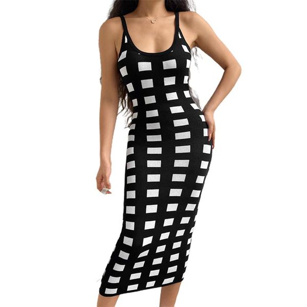

casual dresses women backless sheath dress, adults plaid print u-shaped neck spaghetti strap, Black;gray