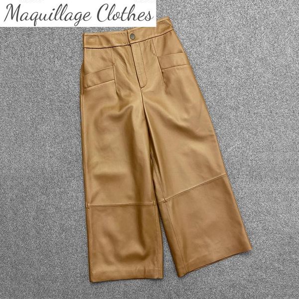 

women's pants & capris 2021 spring designer genuine leather wide-leg sheepskin real ninth c289, Black;white