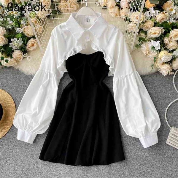 

club women two piece sets spring autumn korean harajuku wild fashion suits short solid + cami dresses 210531, White