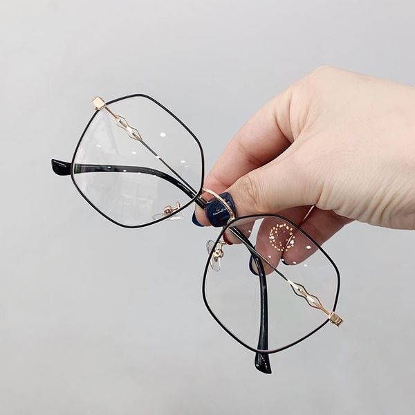

fashion sunglasses frames 2021 korea retro women glasses frame female men vintage polygon computer myopia optical eyeglasses fake eyewear, Black