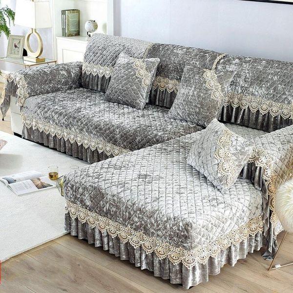 

chair covers gray luxury thicken velvet sofa cover soft warm short plush surface set non-slip towel cushion slipcover pillow case 3