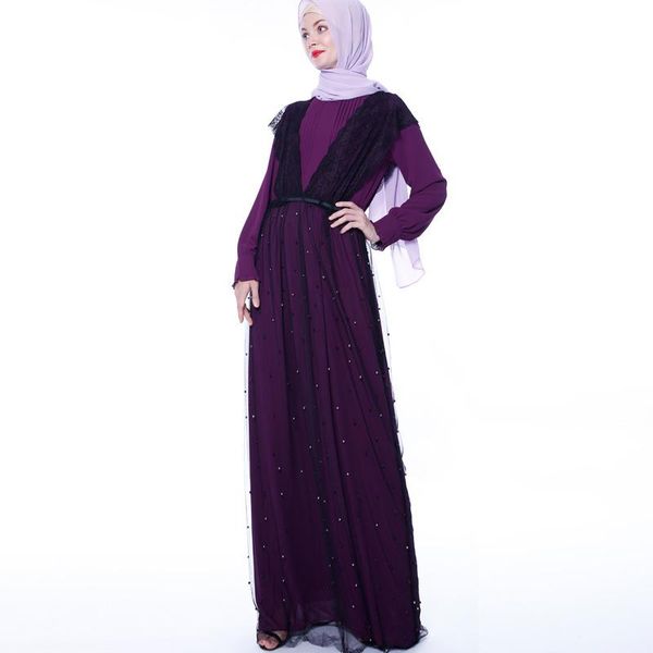 

ethnic clothing donsignet muslim dress women beaded lace lady summers fashion sleeveless abaya dubai turkey long, Red