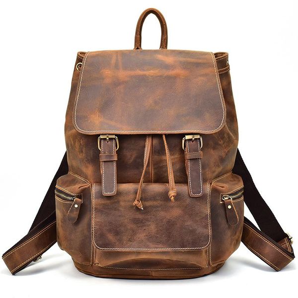 

backpack genuine leather men's large women business messenger retro casual tote bag pack shoulder travel men cowhide bags