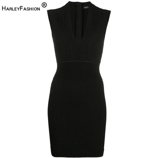 

casual dresses harleyfashion trendy women classic design black & white sleeveless v-neck solid quality tank knitting dress, Black;gray