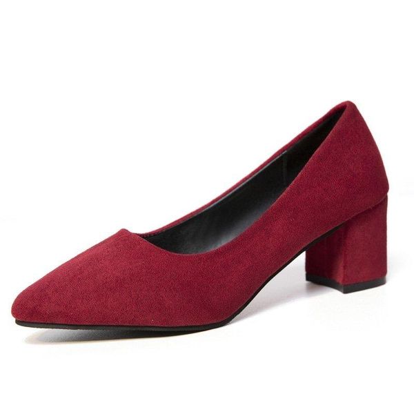 

office shoes women high heels pumps thick red pointed toe zapatos mujer c068 dress, Black
