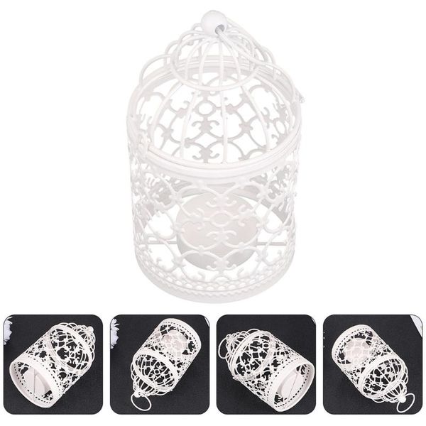 

candle holders 2pcs iron bird cage shape sticks home ornaments (white)