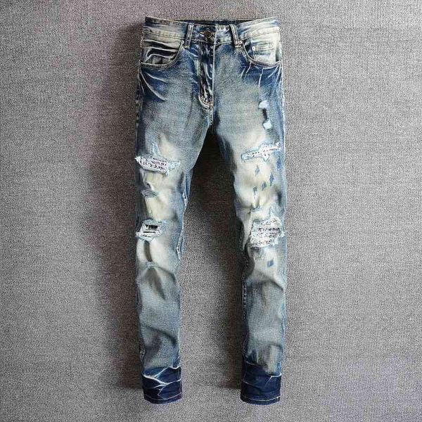 

hole 683 am new trend slim fit men's jeans, Blue