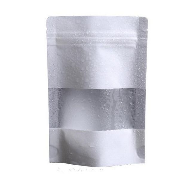 Leotrusting 50 pçs / lote espessura resealable stand up white paper janela ziplock sacos de embalagem biscoitos Depósito de papel de presente