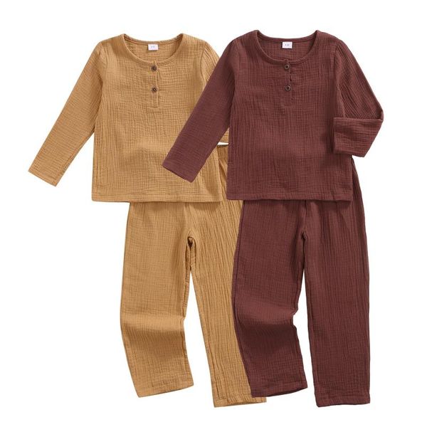 

clothing sets 2 pcs toddler solid color outfits, kids autumn long sleeve round neck button sweatshirt + pants, White