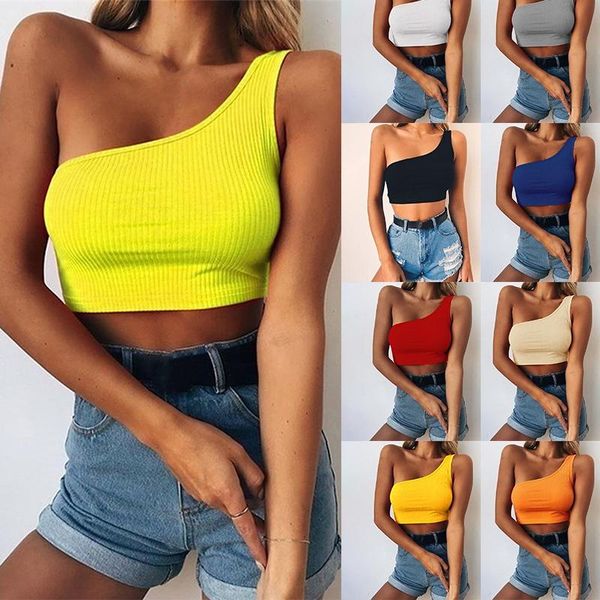 

women's tanks & camis one shoulder sleeveless crop summer strappy tank tees, White