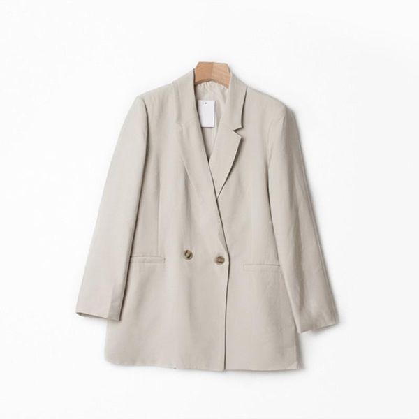 

women's suits & blazers wool blend blazer women loose double breasted long sleeve simple elegant autumn winter office lady suit coat 20, White;black