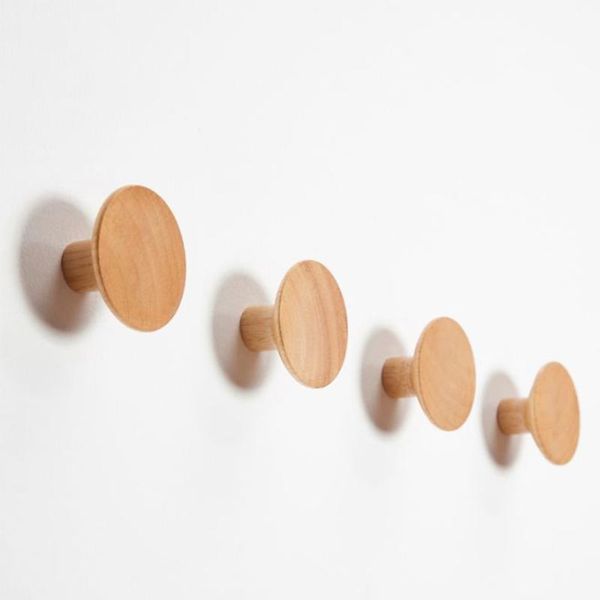 

hooks & rails 4pcs/pack punch-solid wood hook coat bag hat hangers wall hanging clothes key holder for home furniture hardware