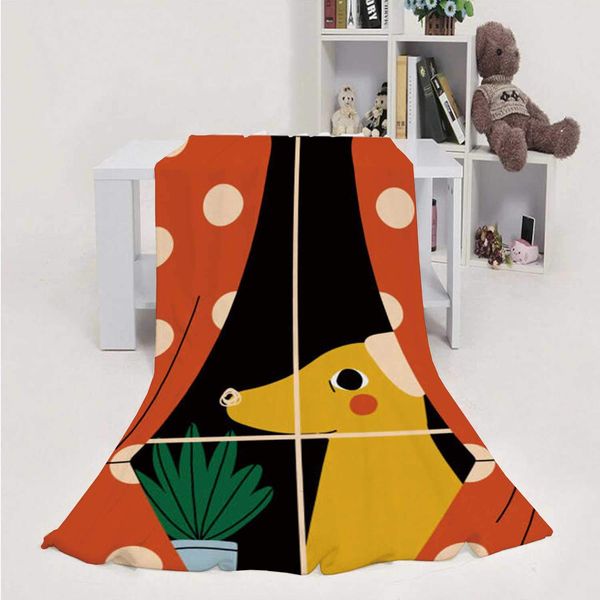 

Yellow Dog is Sitting on The Window Cartoon- - Germany,Flannel Fleece Throw Blanket, Weight Super Soft Cozy PBed Blanket Dog
