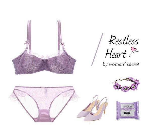 

fashion design luxury bra set eyelash hollow lace cotton thin cup 1 / 2 comfortable breathable women's 28862, Red;black